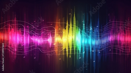 Vibrant background featuring colorful sound waves, a visual symphony of hues. Ai Generated