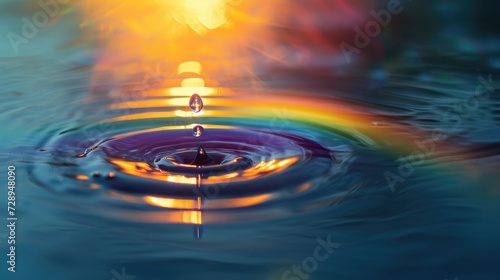 A single water drop refracts light, creating a mesmerizing lens flare or rainbow effect, Ai Generated