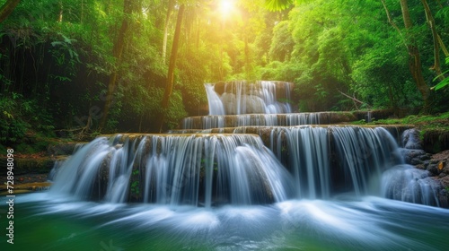 A beautiful waterfall in a tropical jungle, a mesmerizing cascade of natural elegance, Ai Generated.