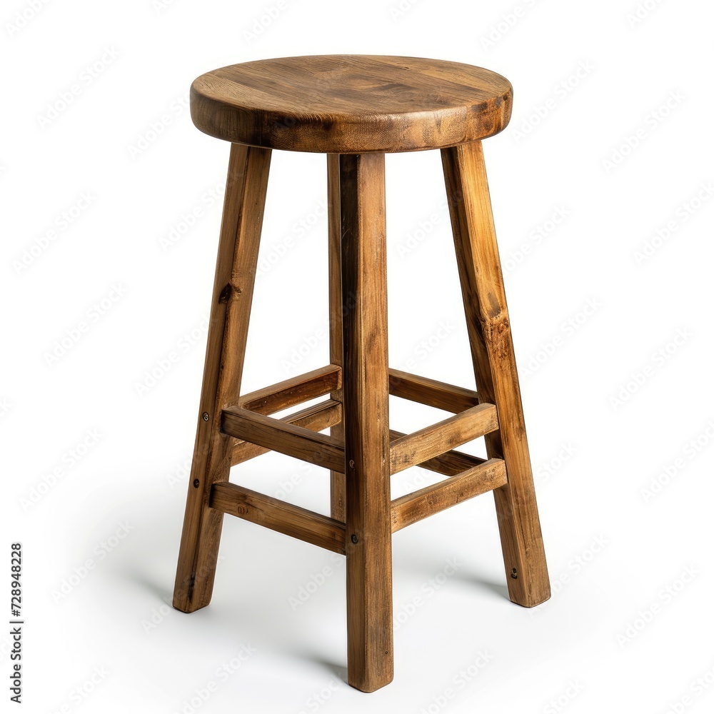 Wooden barstool isolated on white background, perfect for rustic interior designs, Ai Generated. Wooden barstool isolated on white background, perfect for rustic interior designs, Ai Generated.