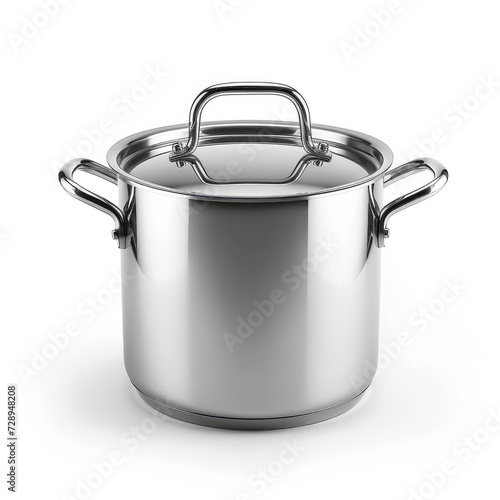 Stainless steel cooking stock pot isolated on white, ideal for kitchen designs, Ai Generated.