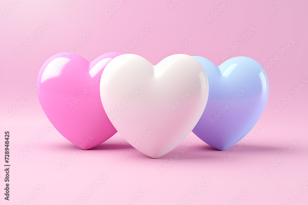 Colorful hearts on pink background for valentine