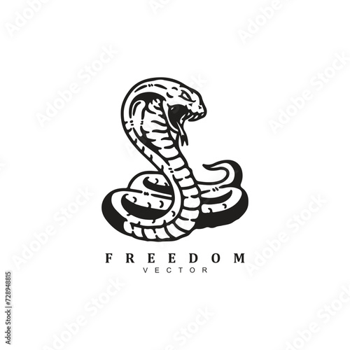 Vintage retro hand drawn poisonous king cobra snake logo isolated on white background