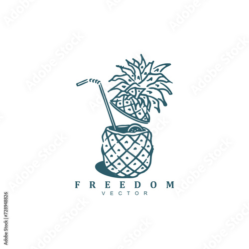 Vintage retro tropical pineapple juice drink logo design vector illustration