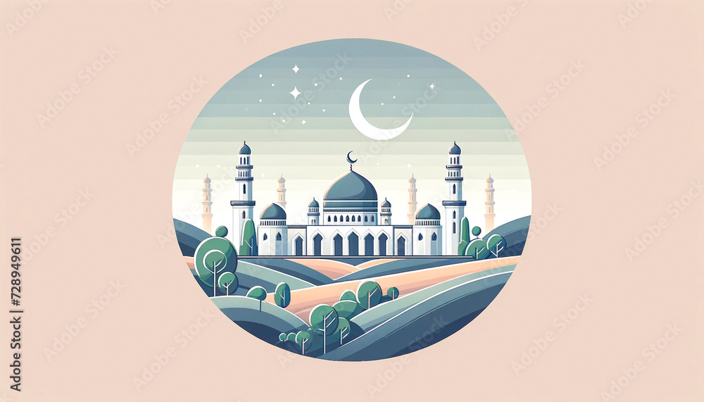 Naklejka premium The illustration of Eid al-Fitri a mosque