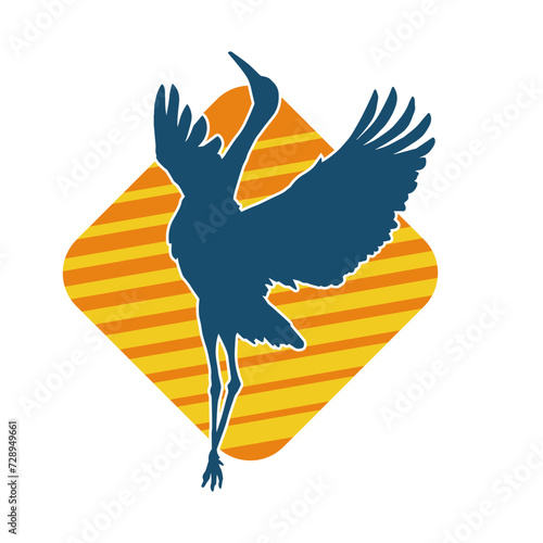 
Silhouette of crane bird in elegant pose isolated on white background.