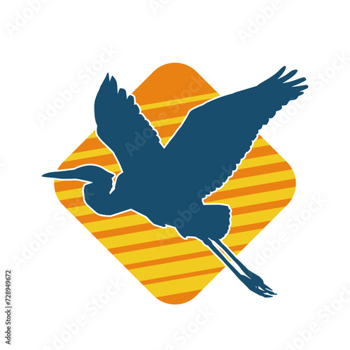 
Silhouette of crane bird in elegant pose isolated on white background.