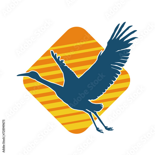 
Silhouette of crane bird in elegant pose isolated on white background.