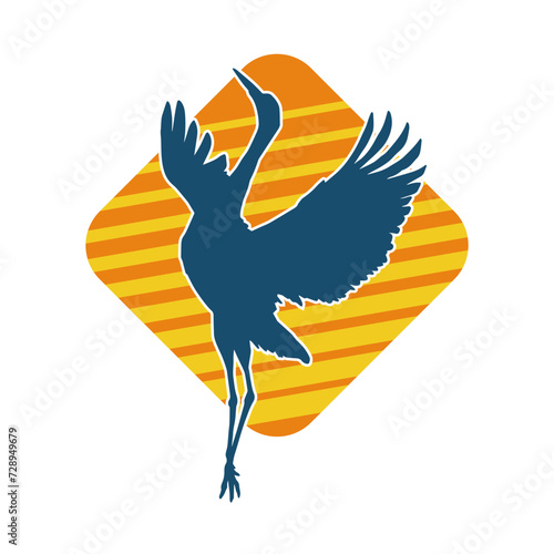 
Silhouette of crane bird in elegant pose isolated on white background.