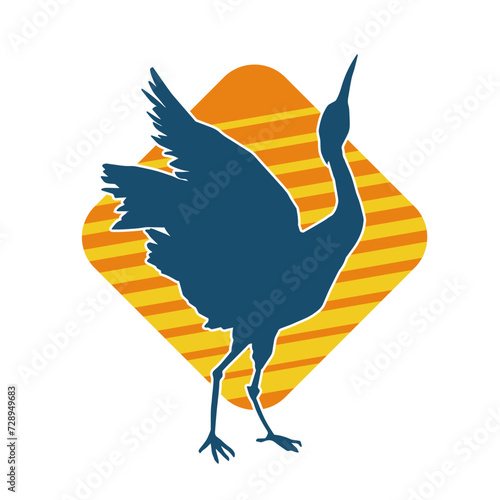 
Silhouette of crane bird in elegant pose isolated on white background.