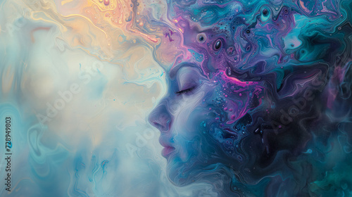 A vibrant painting of a woman's face adorned with colorful swirls, showcasing the beauty of abstract art