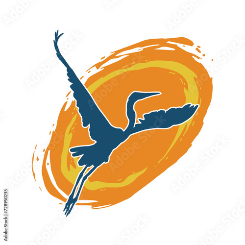 
Silhouette of crane bird in elegant pose isolated on white background.