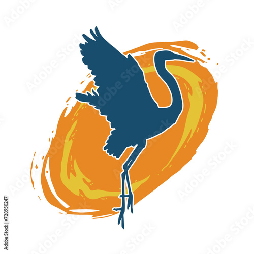 
Silhouette of crane bird in elegant pose isolated on white background.