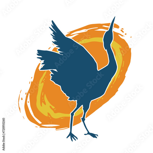 
Silhouette of crane bird in elegant pose isolated on white background.