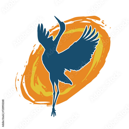 
Silhouette of crane bird in elegant pose isolated on white background.