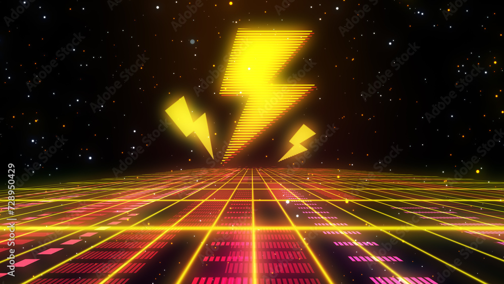 Retro Sci-Fi Background Futuristic Grid landscape of the 80`s. Digital Cyber Surface. Suitable for design in the style of the 1980`s. 3D illustration