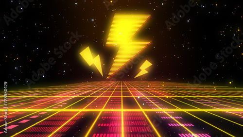 Obraz na płótnie Retro Sci-Fi Background Futuristic Grid landscape of the 80`s. Digital Cyber Surface. Suitable for design in the style of the 1980`s. 3D illustration w salonie