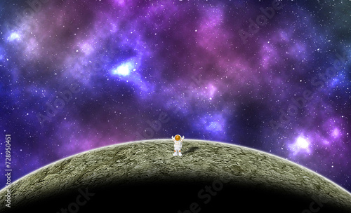 Astronaut exploring space. The photo is generated using photo generated software. It has 11 layers. The astronaut in this picture a toy which I have.