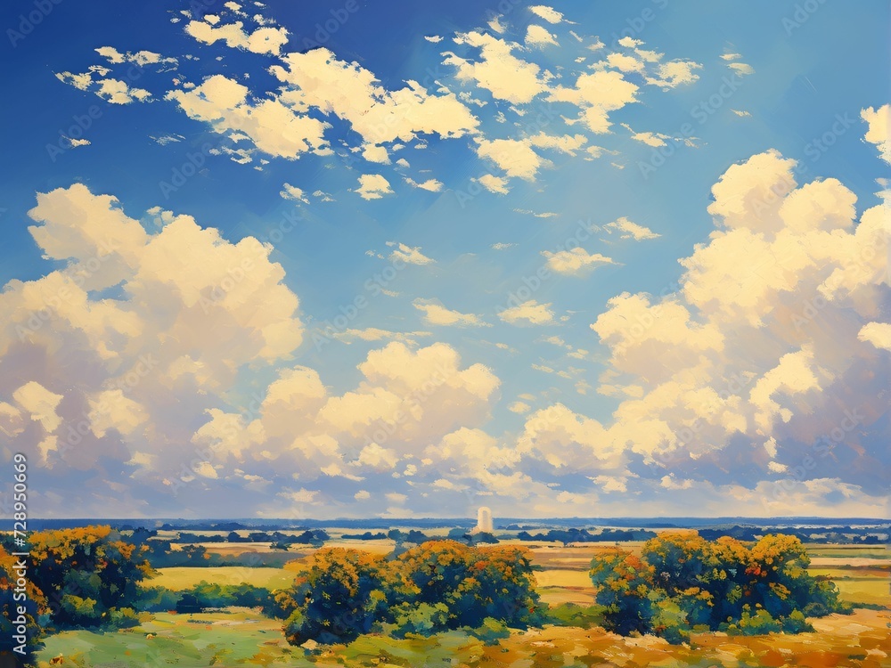 Obraz premium Countryside Sky and Clouds Illustration
