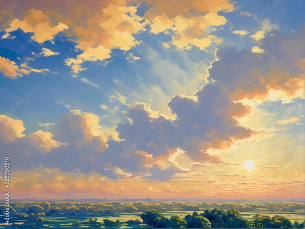 Countryside Sky and Clouds Illustration
