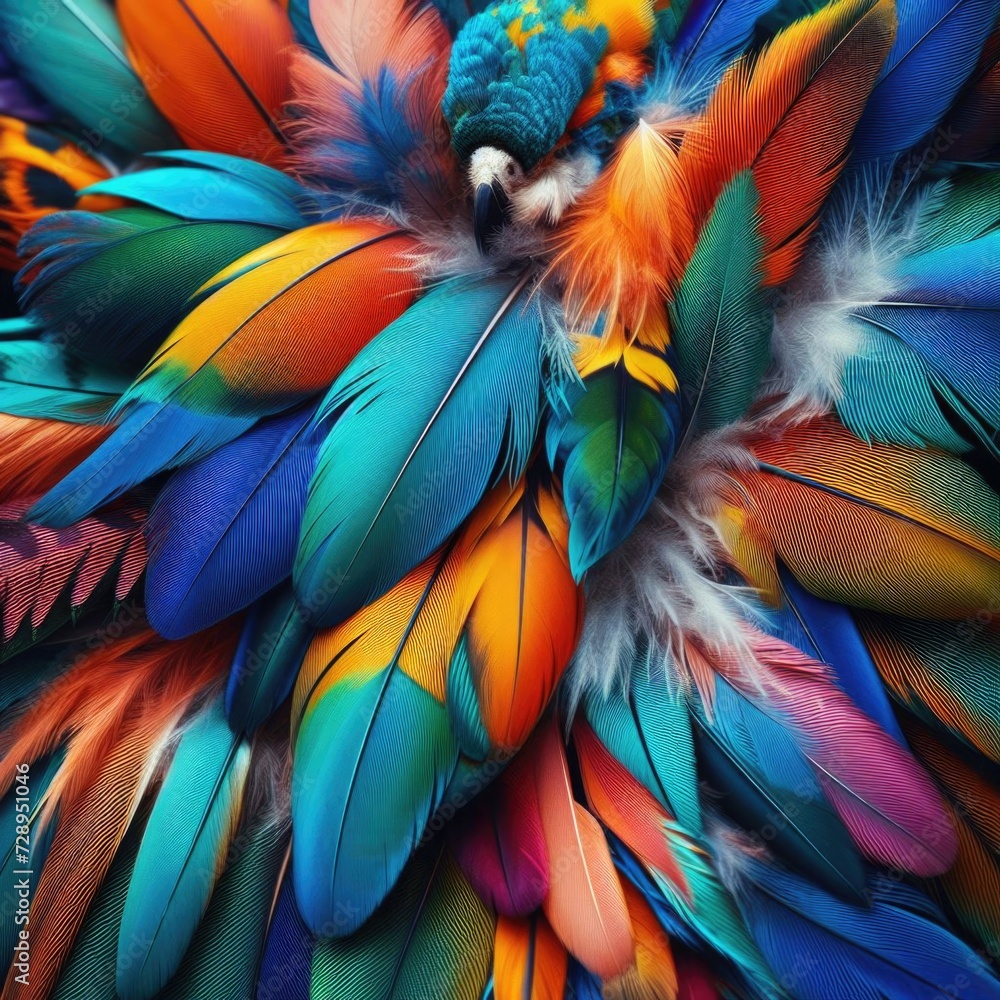 Fototapeta premium close-up view of vibrant, multicolored feathers.