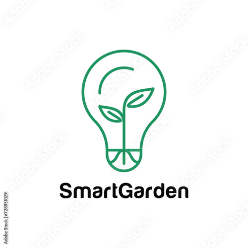 Light Bulb Lamp with Leaf for Creative Garden Plant Farm Innovation Idea Logo design