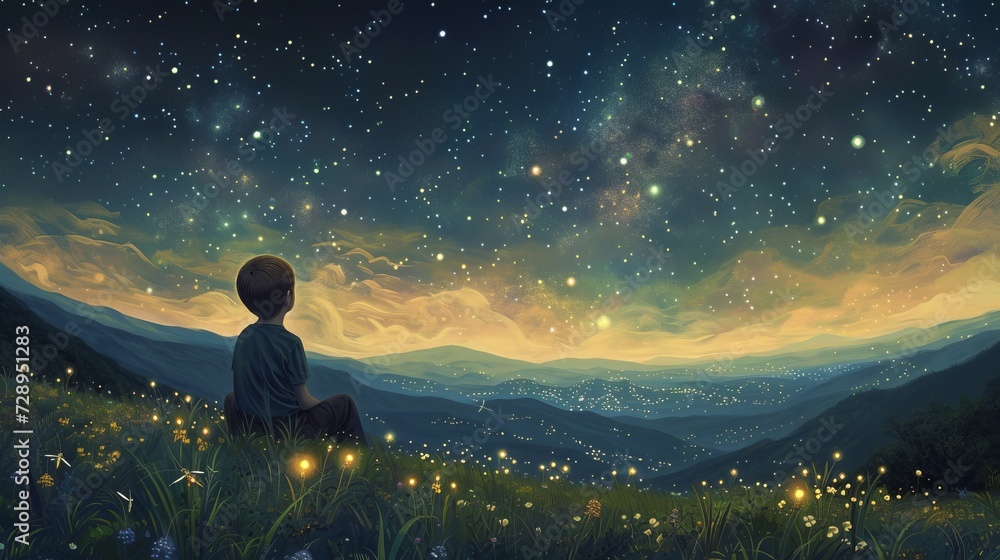 boy gazing at the stars and sky