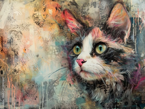 cat in colors for art and wall