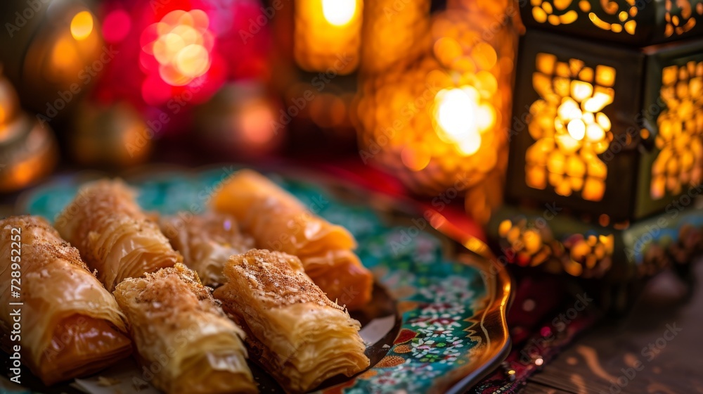 tray of baklava on a wooden table
