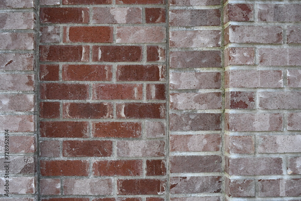 Red brick wall, old and new, corner pieces.