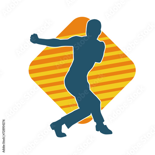 Silhouette of a man in oriental martial art pose. Silhouette of a male in martial art move.