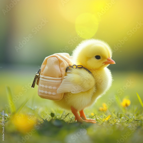 Springtime Joy: Lemon-Yellow Chick with Miniature Backpack