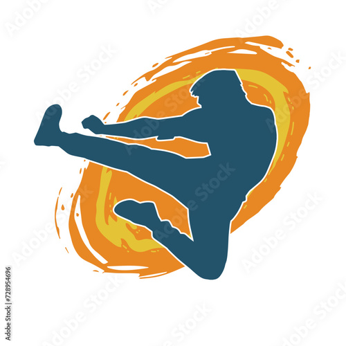 Silhouette of a male doing martial art kick pose. Silhouette of a martial art male doing kicking pose.