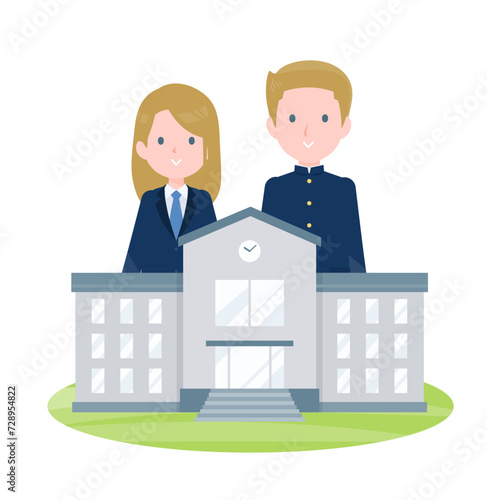 コーカソイド系の学生男女。編集が容易なベクターアートです。