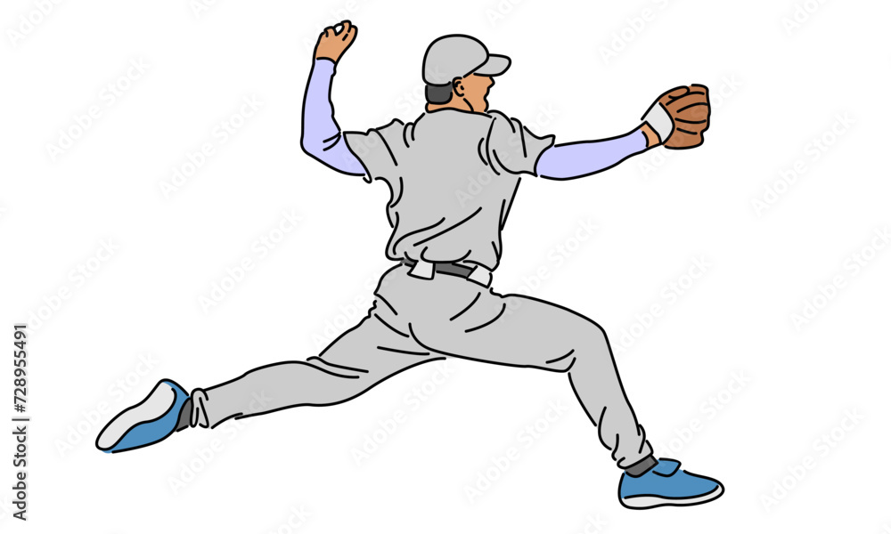 line art color of baseball player vector illustration