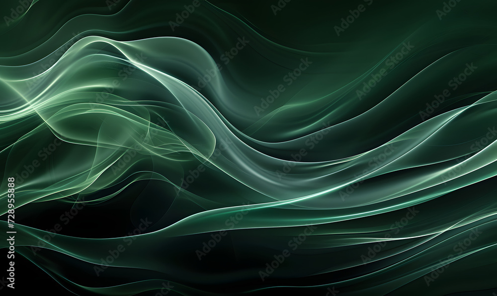 Fototapeta premium Abstract Green and Black Waves Flowing Design Background, Generative AI 