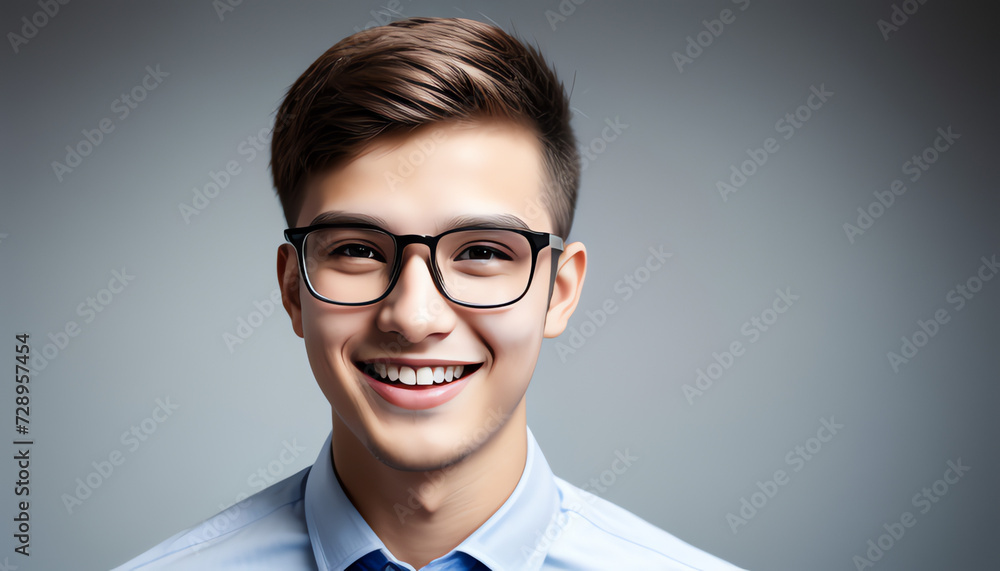 Young hispanic man wearing glasses, looking at camera with positive confident smile, holding arms crossed, isolated on blue background