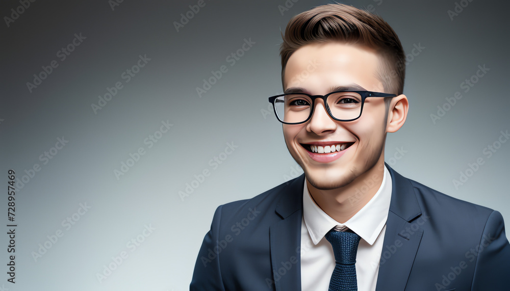 Young hispanic man wearing glasses, looking at camera with positive confident smile, holding arms crossed, isolated on blue background Young hispanic man wearing glasses, looking at camera with positive confident smile, holding arms crossed, isolated on blue background