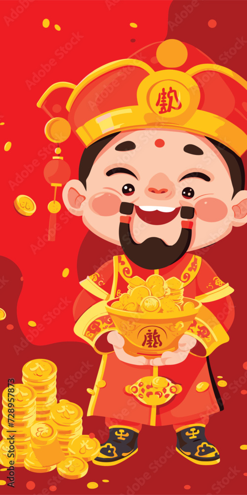 Fototapeta premium Chinese new year celebration God of Wealth airdrop money