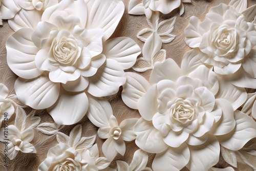 3d white floral pattern background with embroidery