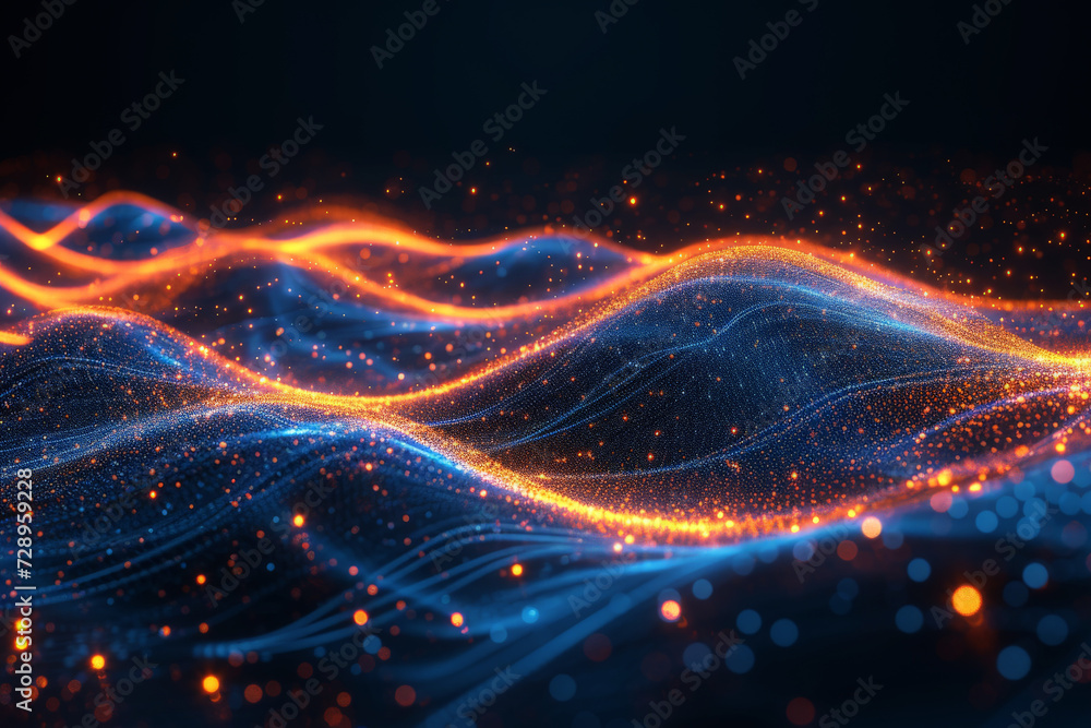 abstract futuristic background with yellow blue glowing neon lines . Data transfer concept..AI Generative - obrazy, fototapety, plakaty 