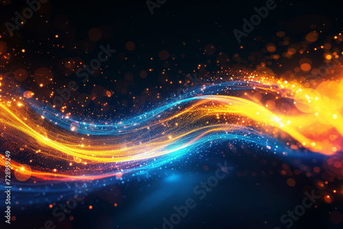 abstract futuristic background with yellow blue glowing neon lines . Data transfer concept..AI Generative