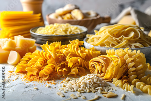set of italian pasta and spaghetti on the table