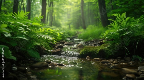 nature background with lush greenery and a gentle stream © aimanasrn