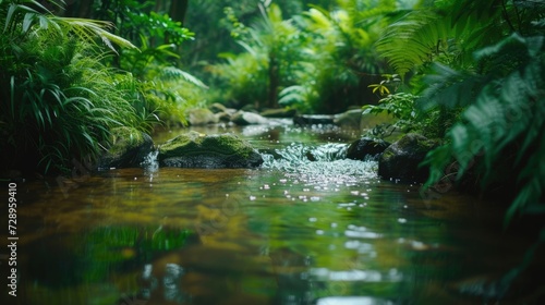 nature background with lush greenery and a gentle stream