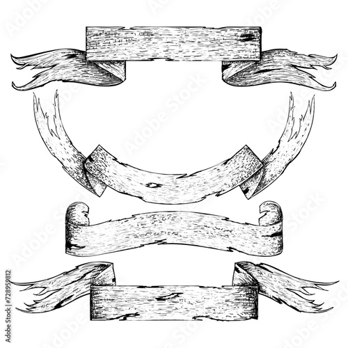 broken banners hand drawing vector isolated on background.