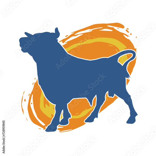 Silhouette of a wild buffalo animal. Silhouette of a wild bison animal.