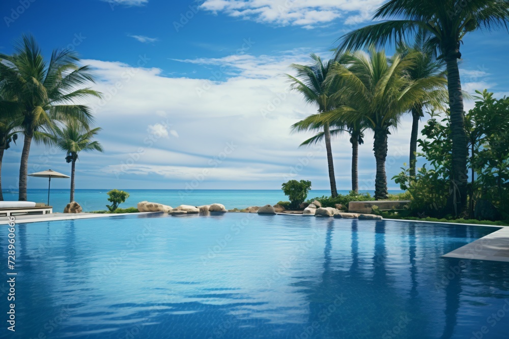 Obraz premium Swimming pool in a beachside resort with palm trees