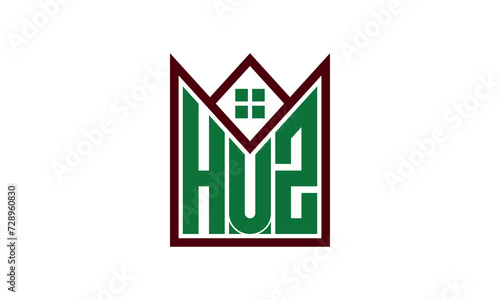 HUZ initial letter real estate builders logo design vector. construction ,housing, home marker, property, building, apartment, flat, compartment, business, corporate, house rent, rental, commercial photo