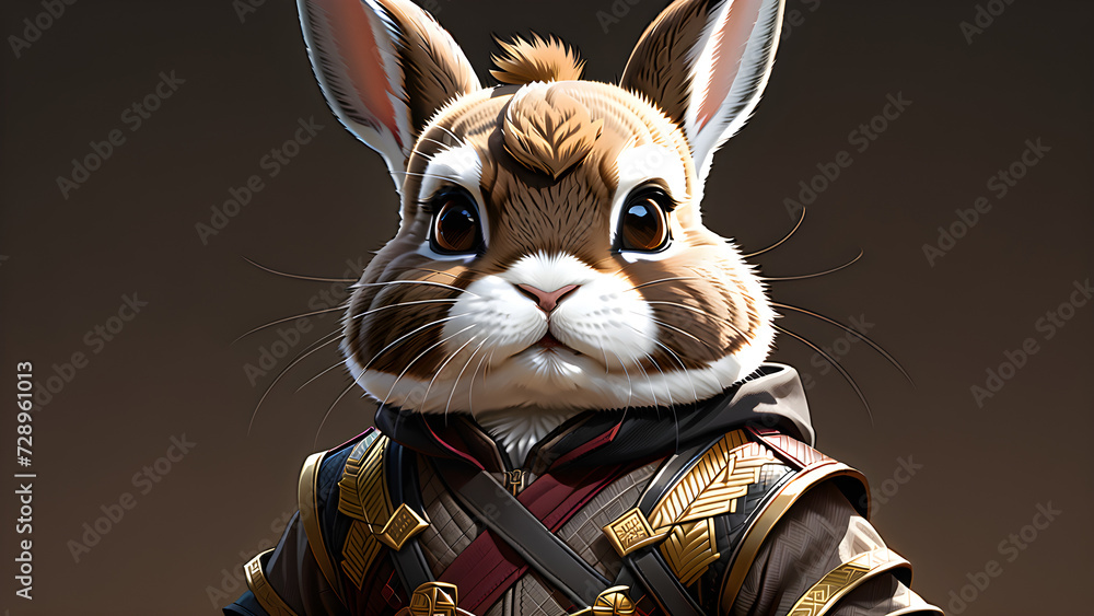 Fototapeta premium Subtle Bounce: The Allure of Vibrant Attire on the Rabbit Ninja.(Generative AI)